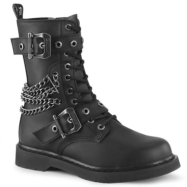 Demonia Bolt-250 Black Vegan Leather Stiefel Damen D319-284 Gothic Kampfstiefel Schwarz Deutschland SALE